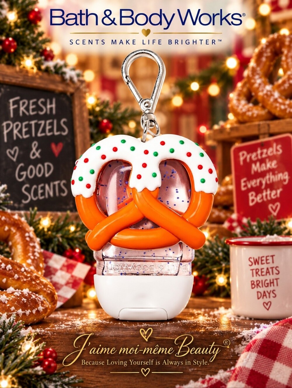 Bath & Body Works Christmas Gingerbread Pretzel PocketBac Holder Bag Charm